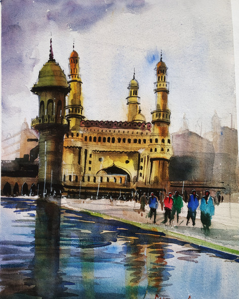 Charminar  (ART_7902_54726) - Handpainted Art Painting - 16in X 11in