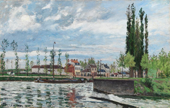 The Lock At Pontoise By Camille Pissarro (PRT_6767) - Canvas Art Print - 44in X 28in