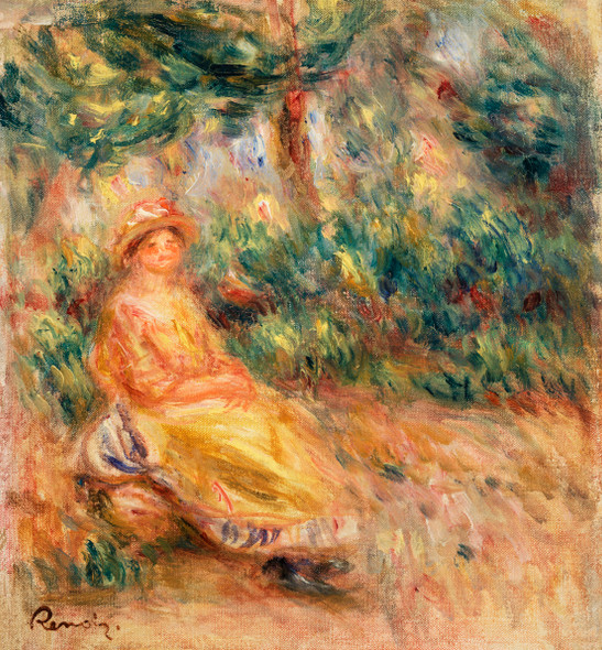 Woman In Pink And Yellow In A Landscape (Femme En Rose Et Jaune Dans Un Paysage) By Pierre Auguste Renoir (PRT_6788) - Canvas Art Print - 25in X 27in