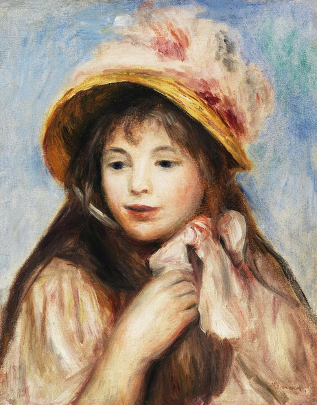 Girl With Pink Bonnet (Jeune Fille Au Chapeau Rose) (1894) By Pierre Auguste Renoir (PRT_6785) - Canvas Art Print - 27in X 34in
