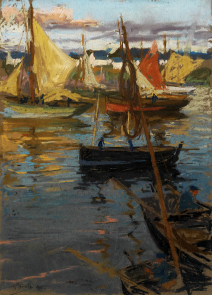 Charles Henry Fromuth, An Evening Glow With A Rose Trail In The Shadow (Boats Concarneau) (PRT_6815) - Canvas Art Print - 28in X 39in