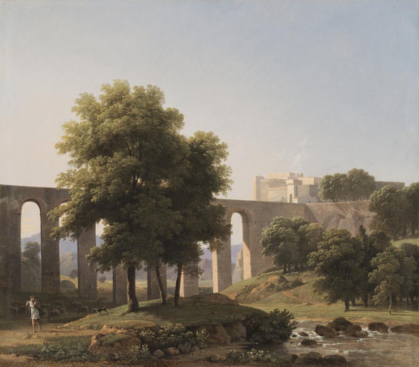 An Aqueduct Near A Fortress By Jean Victor Bertin (PRT_6810) - Canvas Art Print - 28in X 25in