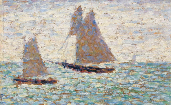 Two Sailboats At Grandcamp (Deux Voiliers √É Grandcamp) By Georges Seurat (PRT_6947) - Canvas Art Print - 31in X 19in