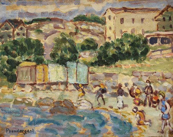 Beach And Village By Maurice Brazil Prendergast (PRT_6842) - Canvas Art Print - 36in X 28in