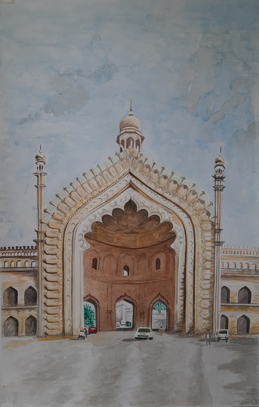Rumi Darwaza - Imambara Lucknow (ART_7573_54853) - Handpainted Art Painting - 14in X 22in