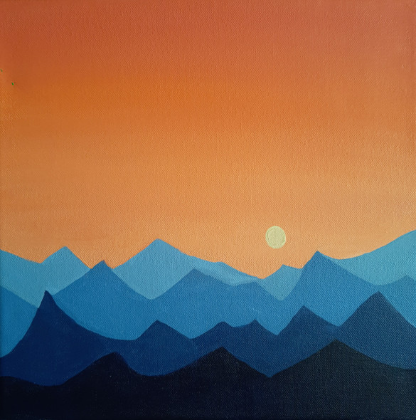 The Sun with Mountains (ART_7557_54847) - Handpainted Art Painting - 12in X 12in
