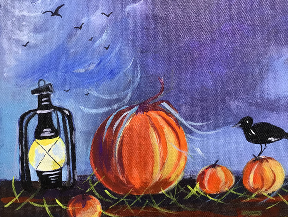 Haloween pumpkins (ART_7906_54593) - Handpainted Art Painting - 10in X 12in