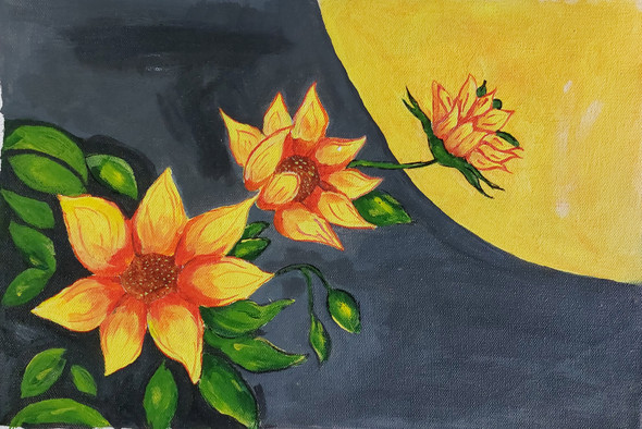 The sunflowers in series (ART_2419_54358) - Handpainted Art Painting - 15in X 10in