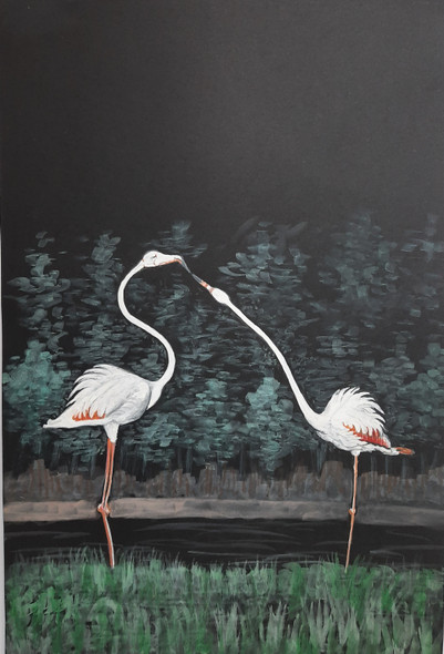 Flamingo Birds (ART_7573_53675) - Handpainted Art Painting - 11in X 17in