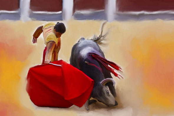 Bullfighting 2 - Handpainted Art Painting - 36in X 24in