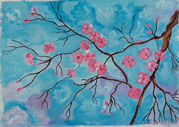 THE NATURE AND THE FLOWERS (ART_2419_36447) - Handpainted Art Painting - 14in X 10in
