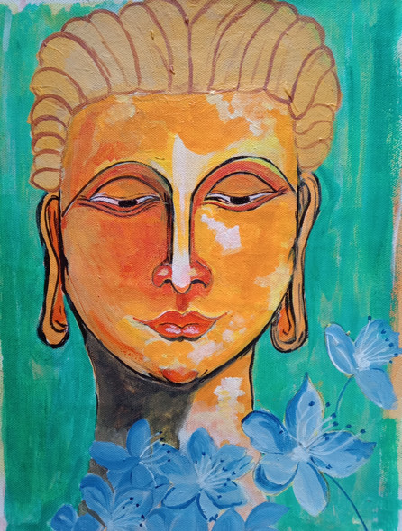 THE LORD BUDDHA (ART_2419_35974) - Handpainted Art Painting - 11in X 14in