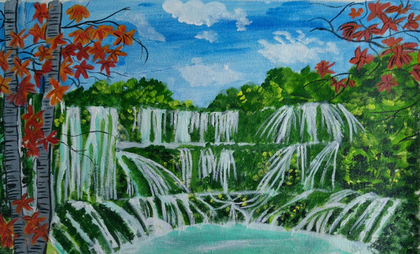 The waterfall (ART_2419_29294) - Handpainted Art Painting - 14in X 9in