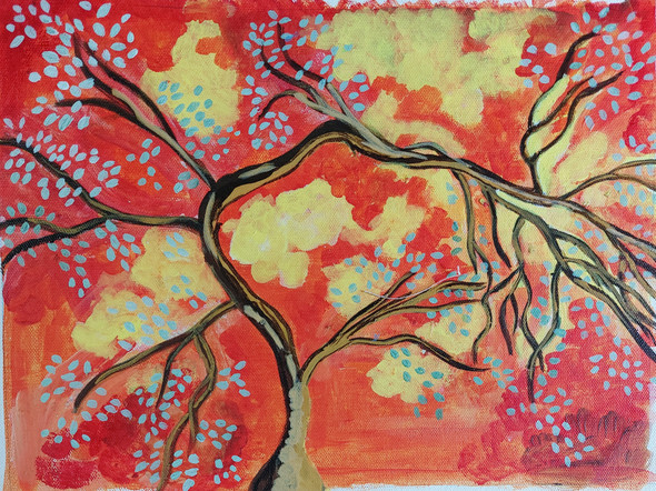 The abstract tree and leaves (ART_2419_28689) - Handpainted Art Painting - 14in X 10in