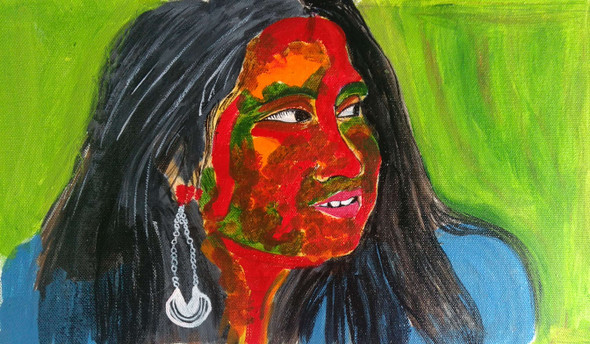 Woman In Colors (ART_2419_28228) - Handpainted Art Painting - 14in X 8in