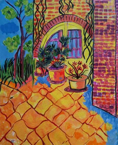 THE HOUSE AND THE COLORS (ART_2419_26461) - Handpainted Art Painting - 12in X 15in