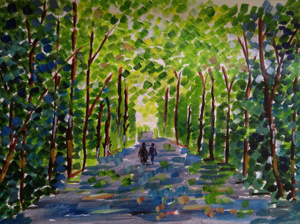 Couple in a forest (ART_2419_23143) - Handpainted Art Painting - 15in X 10in