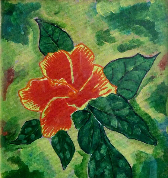 The Hibiscus Flower (ART_2419_20730) - Handpainted Art Painting - 10in X 10in