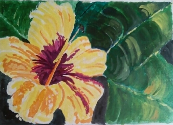 THE YELLOW FLOWER (ART_2419_18803) - Handpainted Art Painting - 14in X 10in