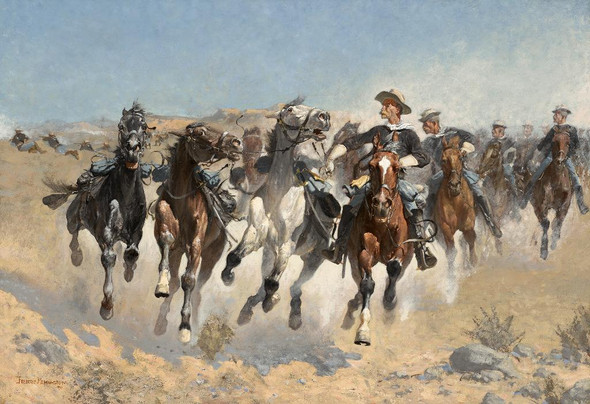 Dismounted The Fourth Troopers Moving The Led Horses (1890) By Frederic Remington (PRT_7201) - Canvas Art Print - 38in X 26in