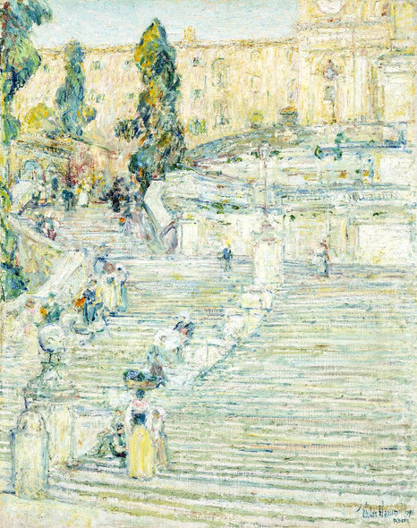 The Spanish Stairs, Rome (1987) By Frederick Childe Hassam (PRT_7249) - Canvas Art Print - 27in X 34in