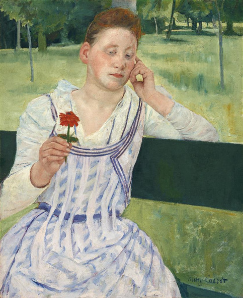 Woman With A Red Zinnia (1891) By Mary Cassatt (PRT_7270) - Canvas Art Print - 20in X 24in