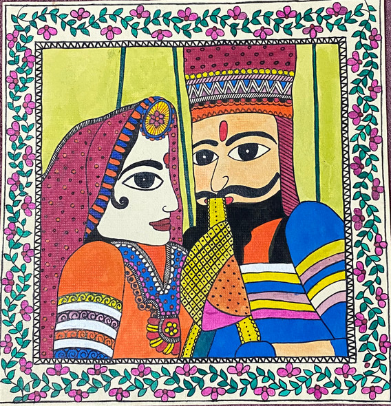 Rajasthani Puppets (ART_7949_55116) - Handpainted Art Painting - 10in X 10in