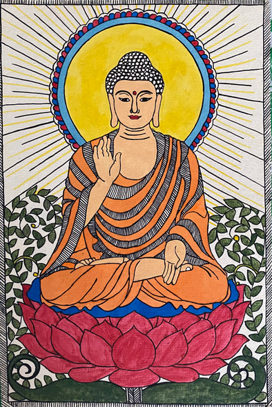 Buddha Painting (ART_7949_55110) - Handpainted Art Painting - 8in X 11in