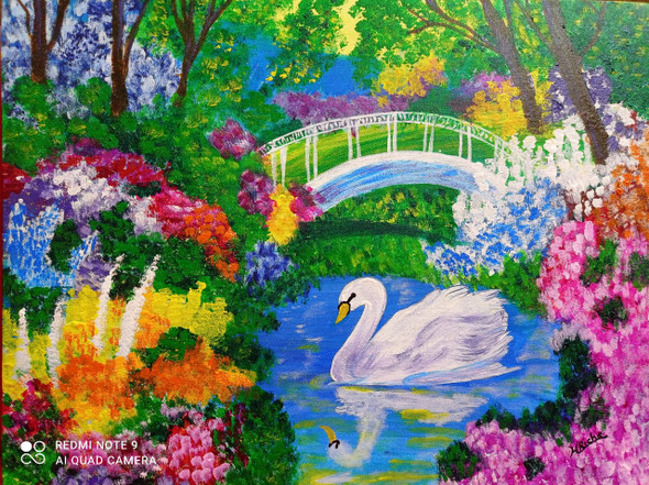 The Grace of a Swan  (ART_7814_53143) - Handpainted Art Painting - 20in X 16in