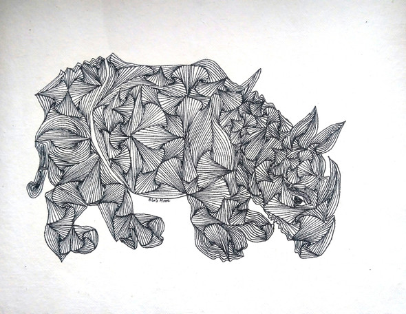 The Rhino (ART_7890_54263) - Handpainted Art Painting - 14in X 10in