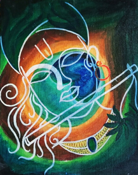 Krishna (ART_7664_53543) - Handpainted Art Painting - 8in X 10in
