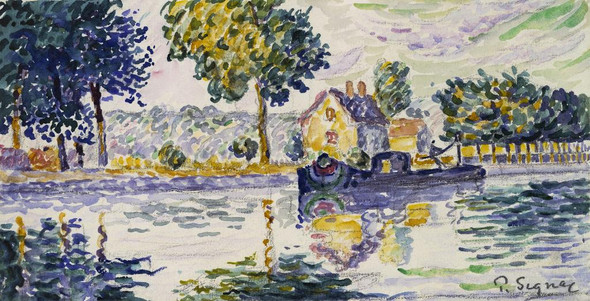 View Of The Seine, Samois (1906) By Paul Signac (PRT_7302) - Canvas Art Print - 22in X 11in