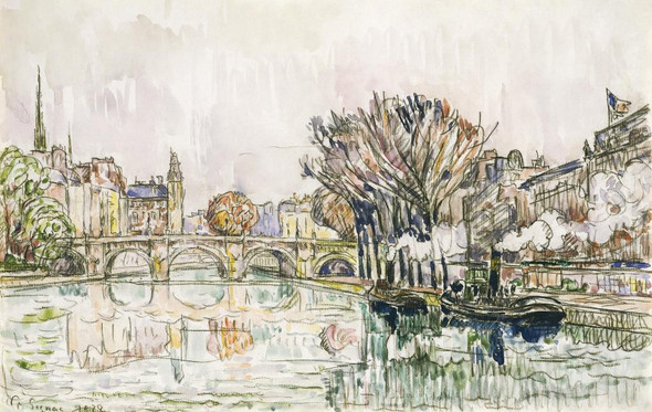 The Pont Neuf, Paris (1928) By Paul Signac (PRT_7296) - Canvas Art Print - 22in X 14in