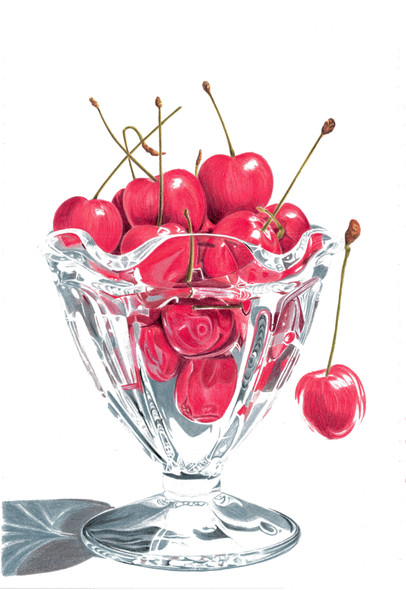 Cherry in the glass  (ART_7944_55111) - Handpainted Art Painting - 12in X 16in