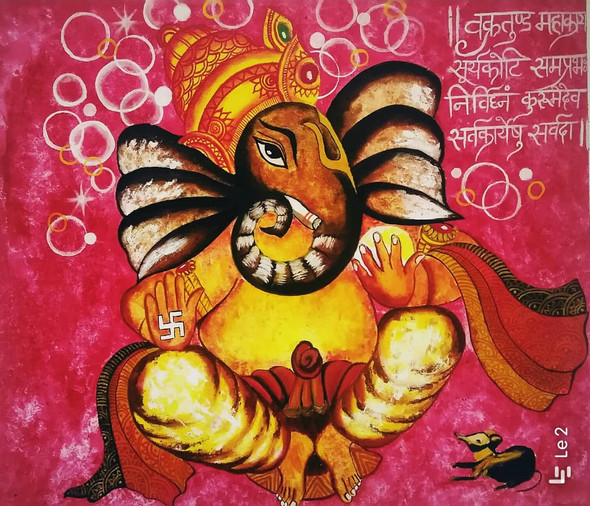 A Textured One - Ganesha (ART_7664_55088) - Handpainted Art Painting - 17in X 20in