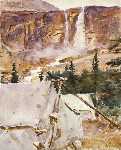 Camp And Waterfall (1916) By John Singer Sargent (PRT_7344) - Canvas Art Print - 18in X 22in