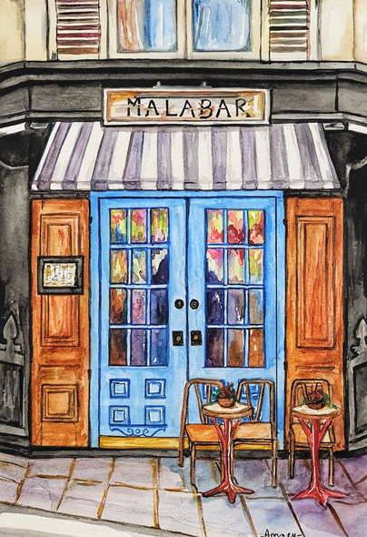 Le Malabar Cafe Print (PRT_7989_55891) - Canvas Art Print - 8in X 11in