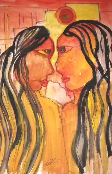 Two  identical women's (ART_7982_55692) - Handpainted Art Painting - 11in X 14in