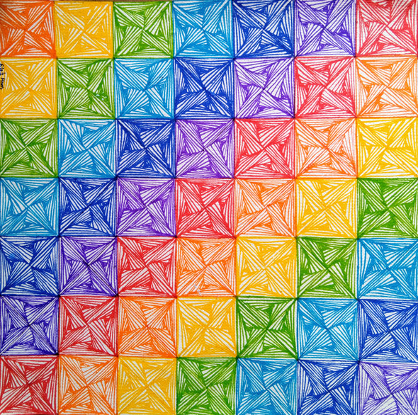 Rainbow Zentangle (ART_7890_55645) - Handpainted Art Painting - 14in X 14in