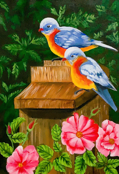 Love Birds: nature landscape acrylic painting  (ART_7958_55322) - Handpainted Art Painting - 13in X 19in