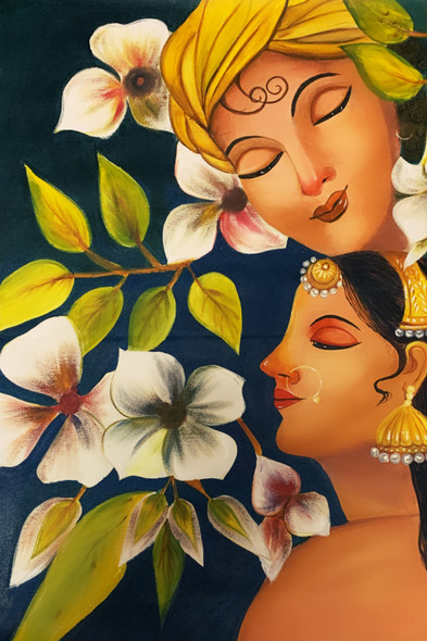 Radha Krishna acrylic painting on canvas  (ART_7958_55301) - Handpainted Art Painting - 25in X 38in