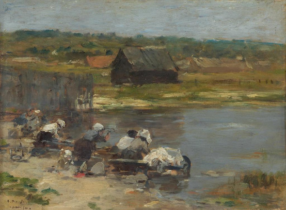 Washerwomen At The Edge Of The Pond By Eug√®ne Louis Boudin (PRT_7724) - Canvas Art Print - 18in X 13in