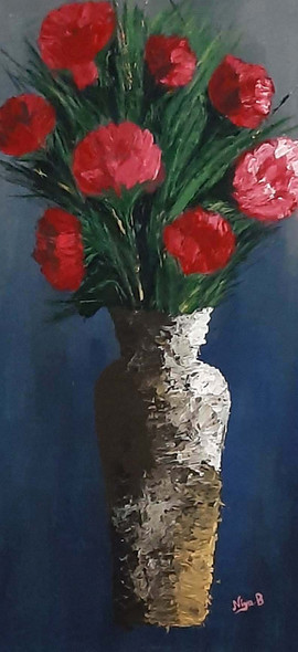 Abstract Flower Pot (PRT_5839_56061) - Canvas Art Print - 11in X 24in