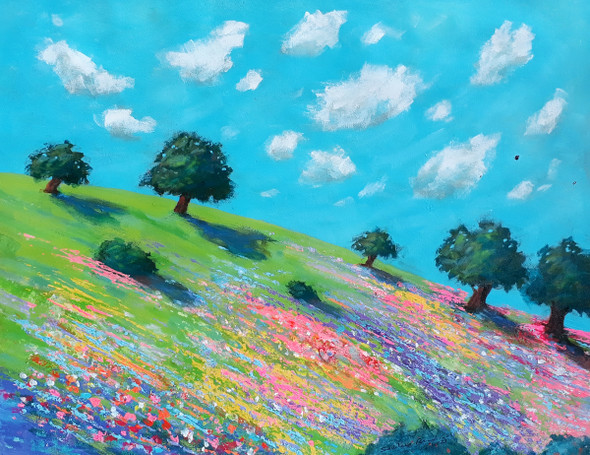 Flower Valley Dreamland (Landscape) 3 (ART_5244_56050) - Handpainted Art Painting - 23in X 18in