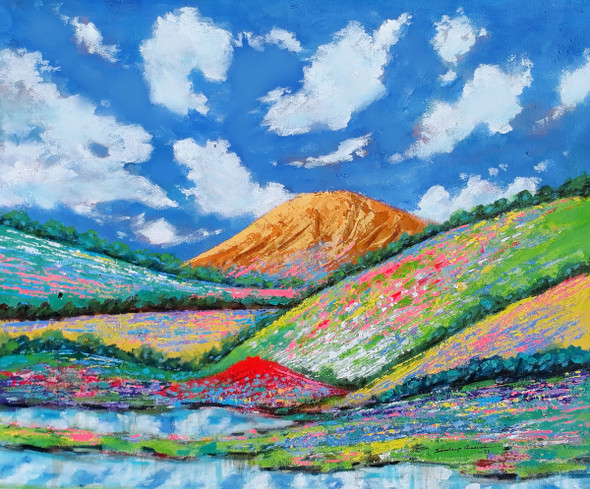 Flower Valley Dreamland (Landscape) 1 (ART_5244_56049) - Handpainted Art Painting - 23in X 18in