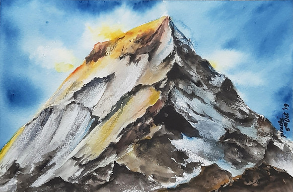 Reachable - Towering mountain  (ART_8006_56024) - Handpainted Art Painting - 10in X 6in