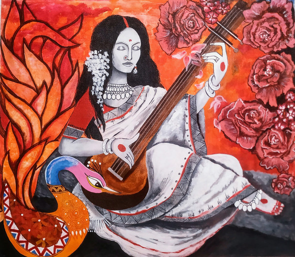 Music In The Air (ART_7664_56027) - Handpainted Art Painting - 24 in X 21in