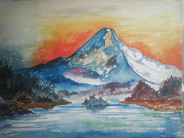 Hill In Sunset (ART_7974_56005) - Handpainted Art Painting - 15in X 11in