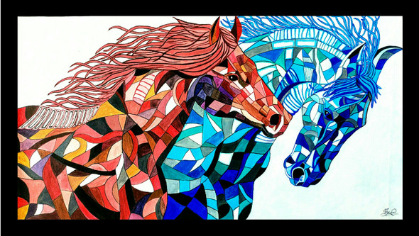 2 Horses With Beautiful Colour Combinations (ART_7664_55791) - Handpainted Art Painting - 38 in X 20in