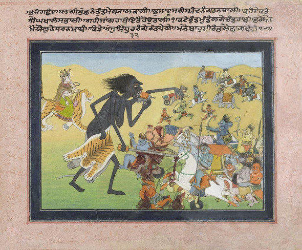 Kali Fights Against The Demons Chanda And Munda (PRT_7802) - Canvas Art Print - 30in X 25in